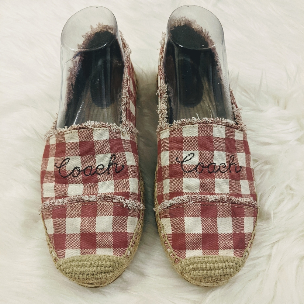 COACH Celina Gingham Espadrilles Strawberry/Chalk Size 8 B